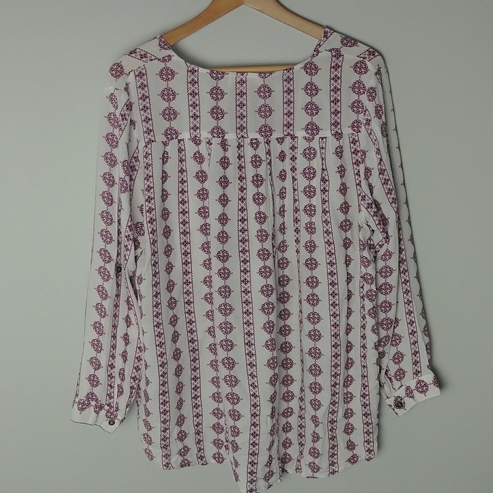 C'isa Floral Bohemian High Low Blouse With Lace Up Front And Long Sleeves Smock - Picture 6 of 8